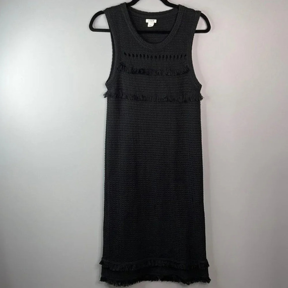 J. CREW Sweater Dress Black Vest Fringed Knit Sleeveless Size Small - Picture 10 of 10